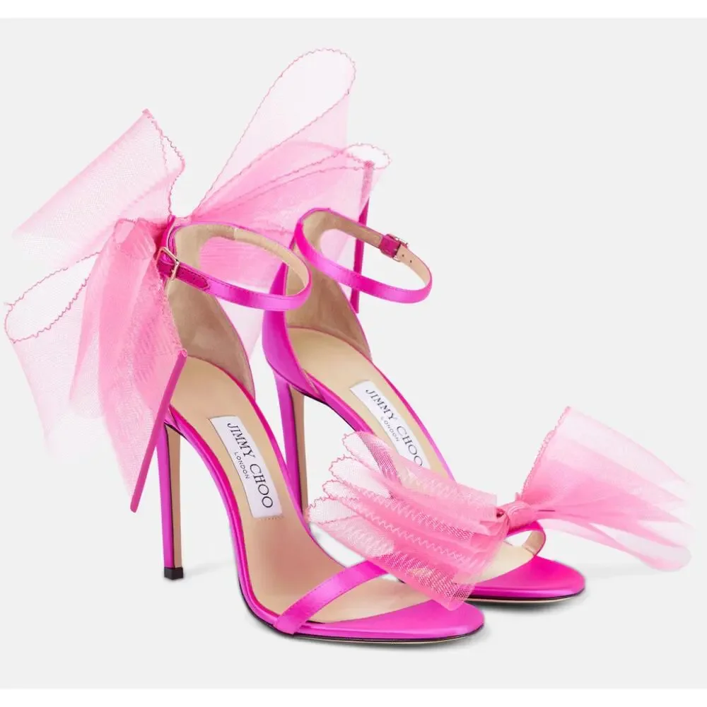 New $995 Jimmy Choo Aveline 100 Fuchsia Bow Sandals Womens Shoes Size 37 Heels
